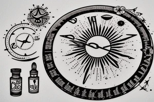 In bold antique typewriter font, a quote "Vivere disce" surrounded by a sundial and comet tattoo idea