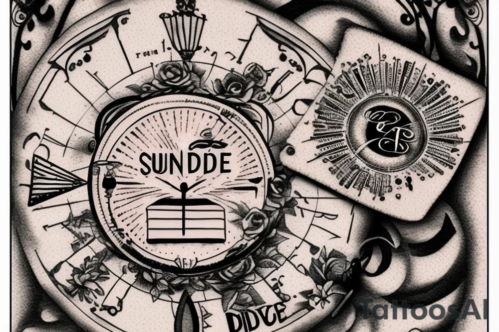 In bold antique typewriter font, a quote "Vivere disce" surrounded by a sundial and comet tattoo idea