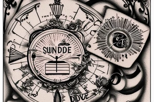 In bold antique typewriter font, a quote "Vivere disce" surrounded by a sundial and comet tattoo idea