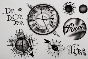 In bold antique typewriter font, a quote "Vivere disce" surrounded by a sundial and comet tattoo idea