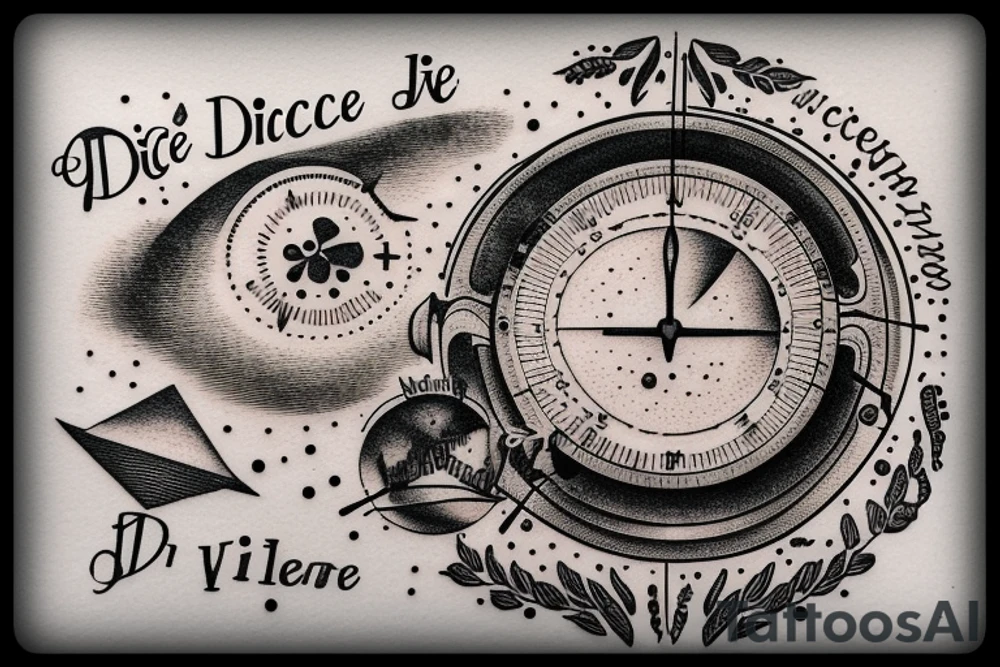 In bold antique typewriter font, a quote "Vivere disce" surrounded by a sundial and comet tattoo idea