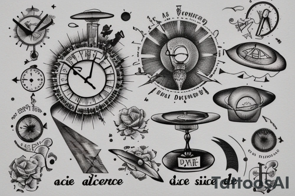 In bold antique typewriter font, a quote "Vivere disce" surrounded by a sundial and comet tattoo idea