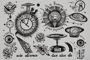 In bold antique typewriter font, a quote "Vivere disce" surrounded by a sundial and comet tattoo idea