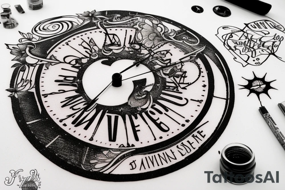 In bold antique font, a quote "Vivere disce" surrounded by a sundial and comet tattoo idea