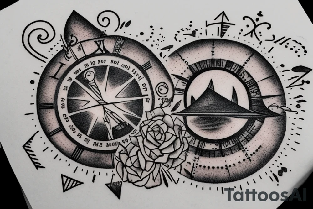 In bold antique font, a quote "Vivere disce" surrounded by a sundial and comet tattoo idea