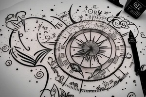 In bold antique font, a quote "Vivere disce" surrounded by a sundial and comet tattoo idea