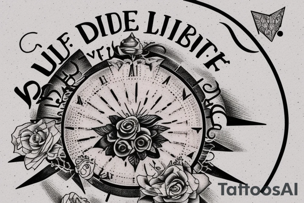 In bold antique font, a quote "Vivere disce" surrounded by a sundial and comet tattoo idea
