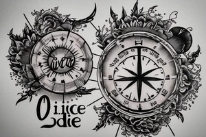 In bold antique font, a quote "Vivere disce" surrounded by a sundial and comet tattoo idea