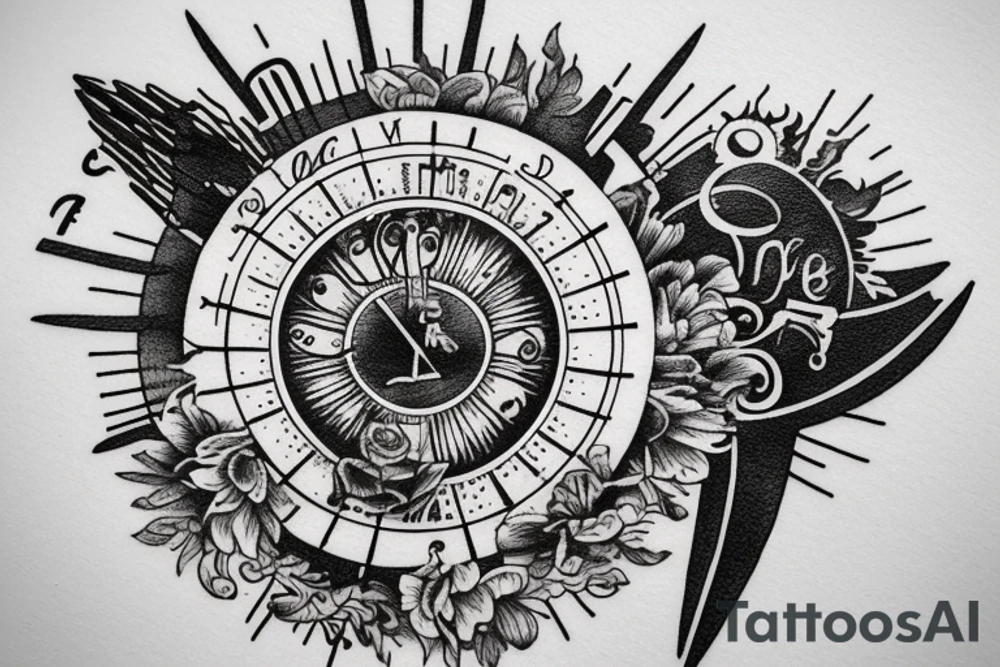 In bold antique font, a quote "Vivere disce" surrounded by a sundial and comet tattoo idea