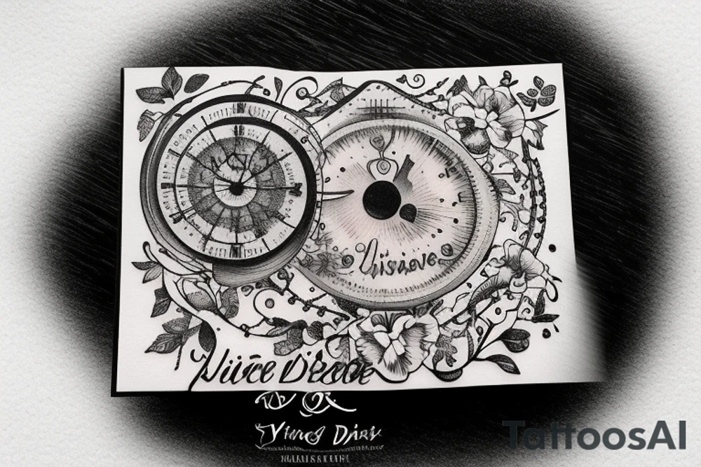 In bold antique font, a quote "Vivere disce" highlighted by a sundial and trailing comet tattoo idea