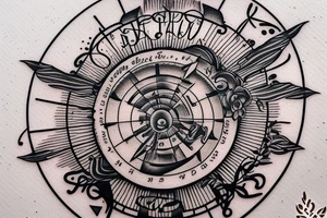 In bold antique font, a quote "Vivere disce" highlighted by a sundial and trailing comet tattoo idea