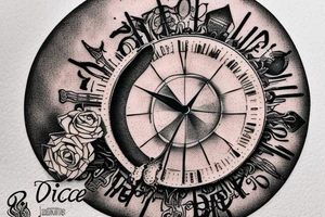 In bold antique font, a quote "Vivere disce" highlighted by a sundial and trailing comet tattoo idea