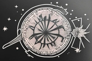Quote "Vivere disce" highlighted by a sundial and trailing comet tattoo idea