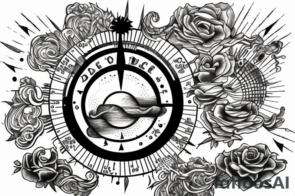 Quote "Vivere disce" highlighted by a sundial and trailing comet tattoo idea
