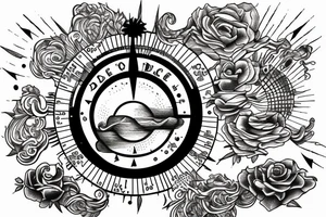 Quote "Vivere disce" highlighted by a sundial and trailing comet tattoo idea