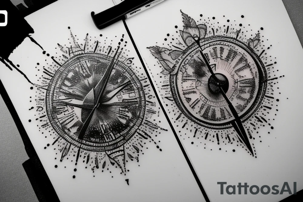 Quote "Vivere disce" highlighted by a sundial and trailing comet tattoo idea