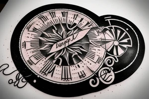Quote "Vivere disce" highlighted by a sundial and trailing comet tattoo idea