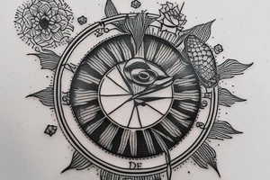 Quote "Vivere disce" highlighted by a sundial and trailing comet tattoo idea