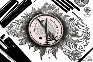 Quote "Vivere disce" highlighted by a sundial and trailing comet tattoo idea
