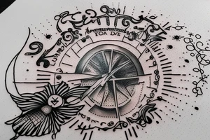 Quote "Vivere disce" highlighted by a sundial and trailing comet tattoo idea