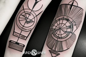 Quote "Vivere disce" highlighted by a sundial and trailing comet tattoo idea