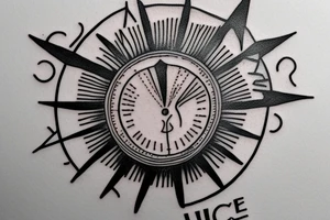 Quote "Vivere disce" highlighted by a sundial and trailing comet tattoo idea