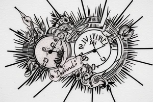 Quote "Vivere disce" highlighted by a sundial and trailing comet tattoo idea