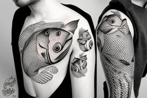"Bara döda fiskar följer strömmen" with fish tattoo idea