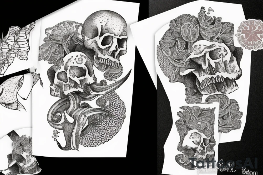 Quote "Bara döda fiskar följer strömmen" surrounded with the bones fish tattoo idea