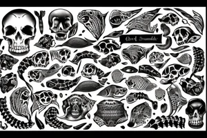 Quote "Bara döda fiskar följer strömmen" surrounded with the bones fish tattoo idea