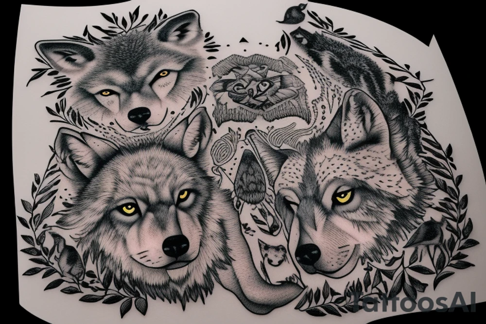 In type writer front quote "A fronte praecipitium a tergo lupi" surrounded by wolves, birds and a cliff tattoo idea