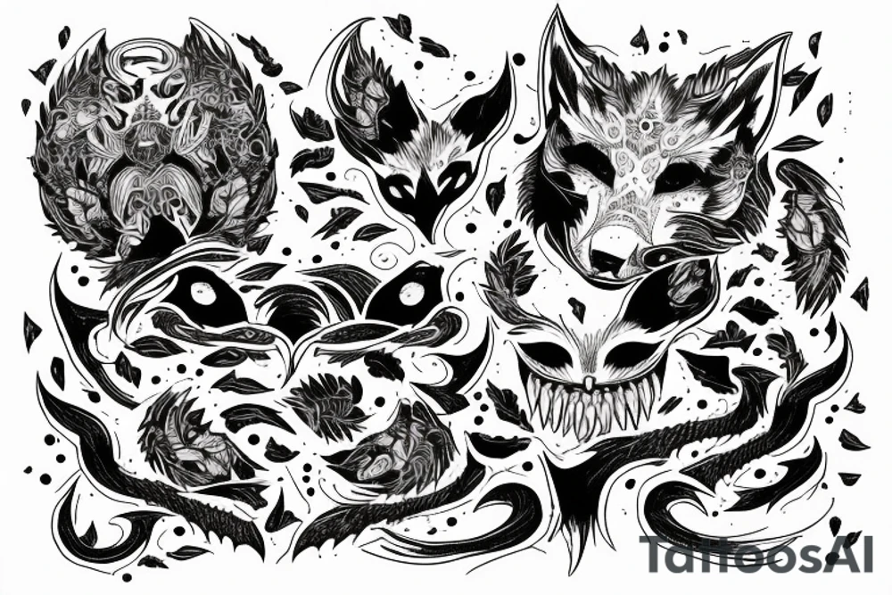 In type writer front quote "A fronte praecipitium a tergo lupi" surrounded by fangs, birds and a cliff tattoo idea
