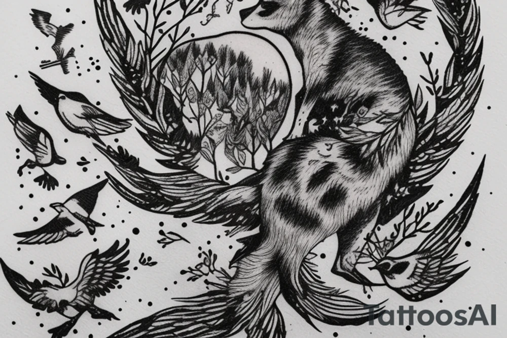 In type writer front quote "A fronte praecipitium a tergo lupi" surrounded by 
birds and a cliff tattoo idea