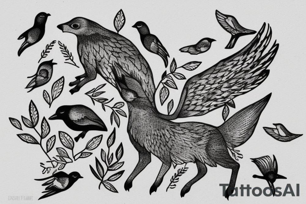 In type writer front quote "A fronte praecipitium a tergo lupi" surrounded by 
birds and a cliff tattoo idea
