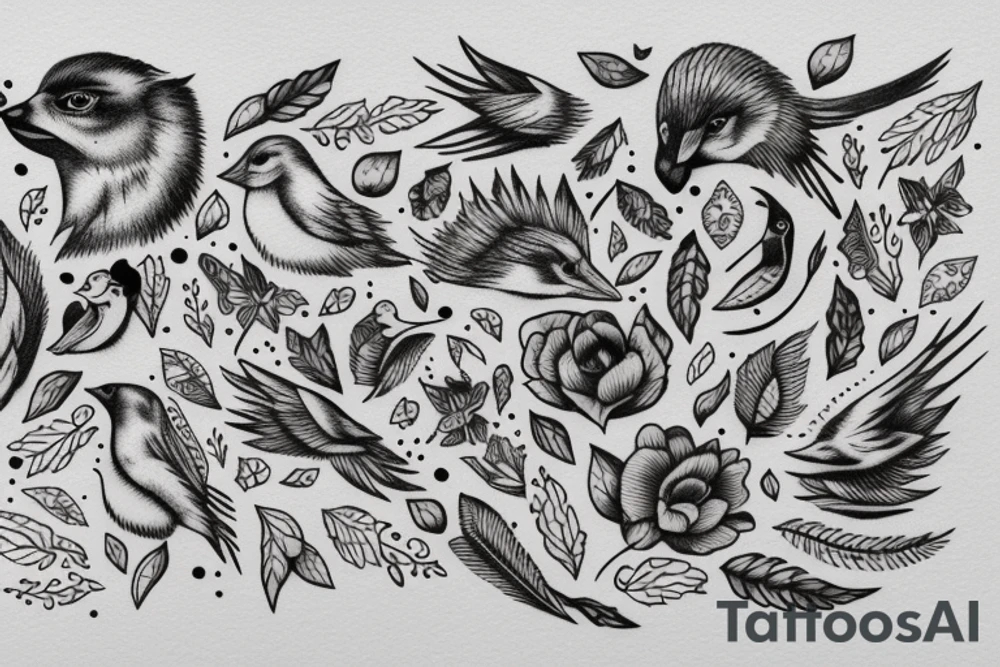 In type writer front quote "A fronte praecipitium a tergo lupi" surrounded by 
birds tattoo idea