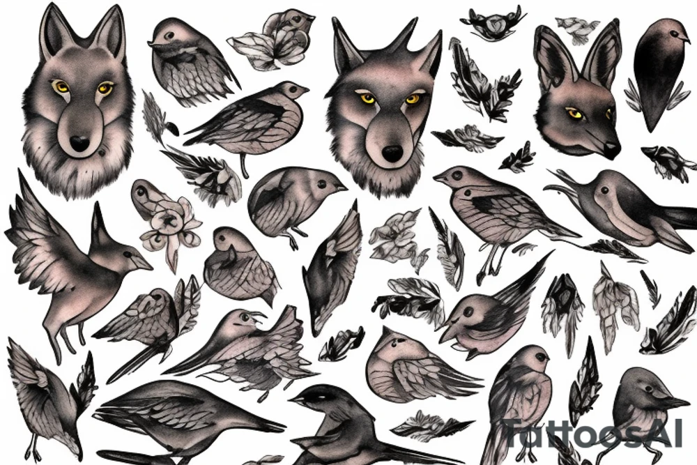 In type writer front quote "A fronte praecipitium a tergo lupi" surrounded by 
birds tattoo idea