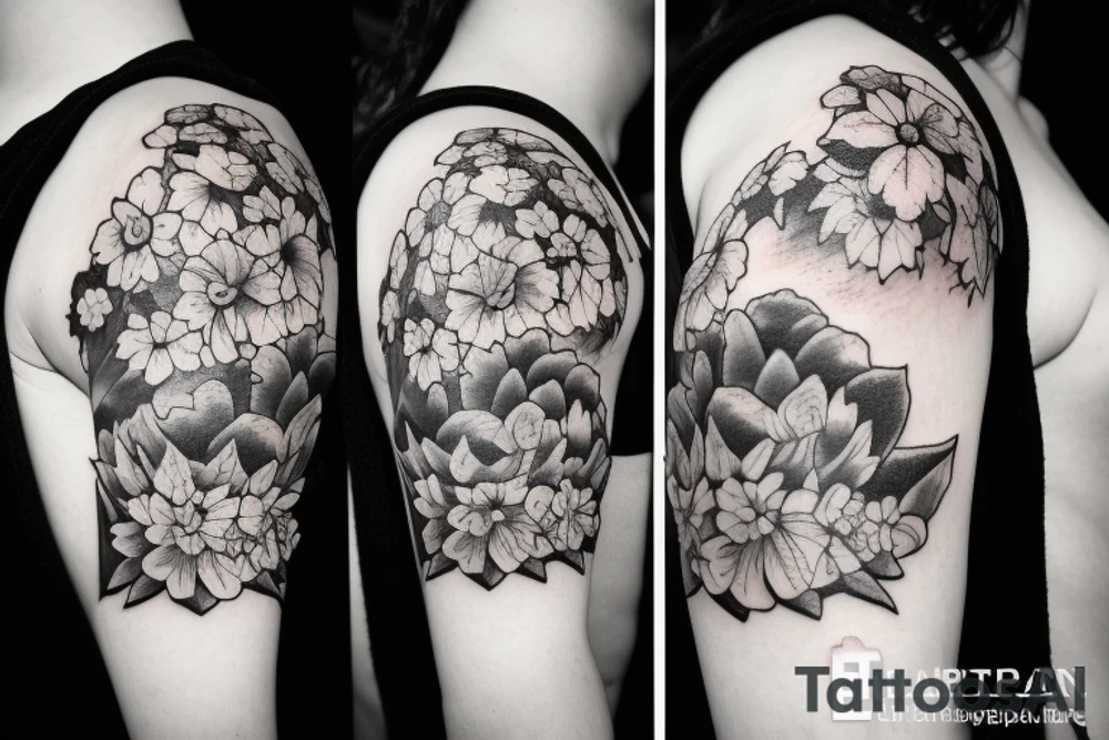 Mountains with flowers tattoo idea