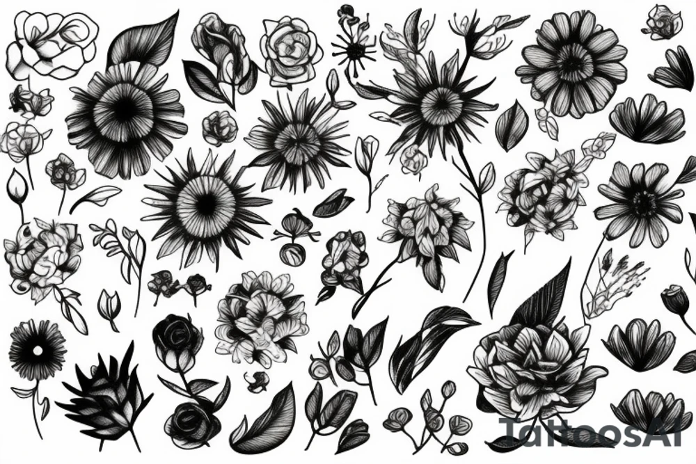Mountains with flowers tattoo idea