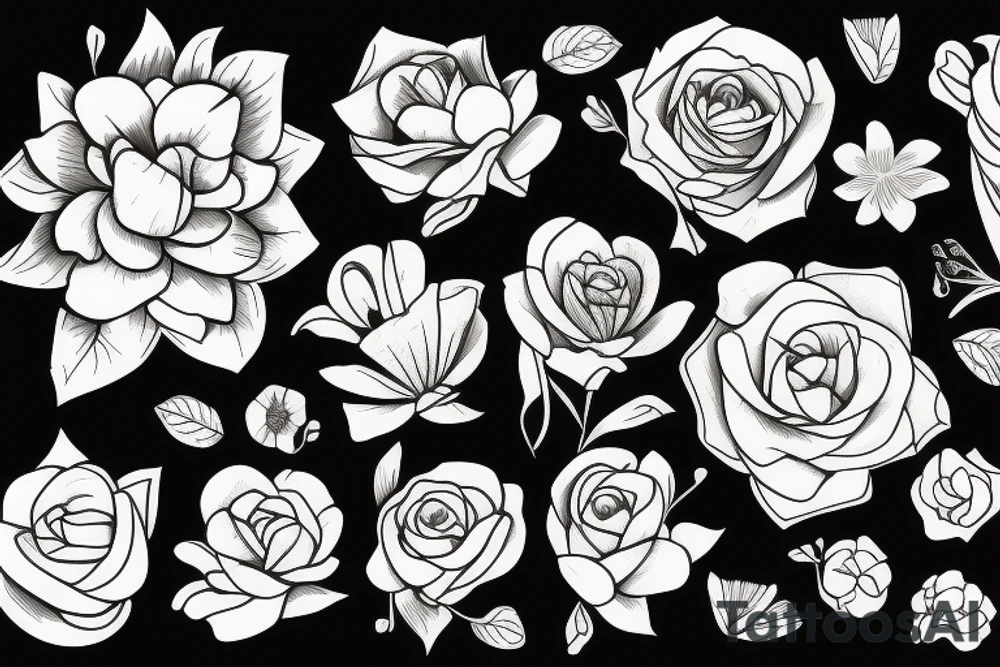 Mountains with flowers tattoo idea