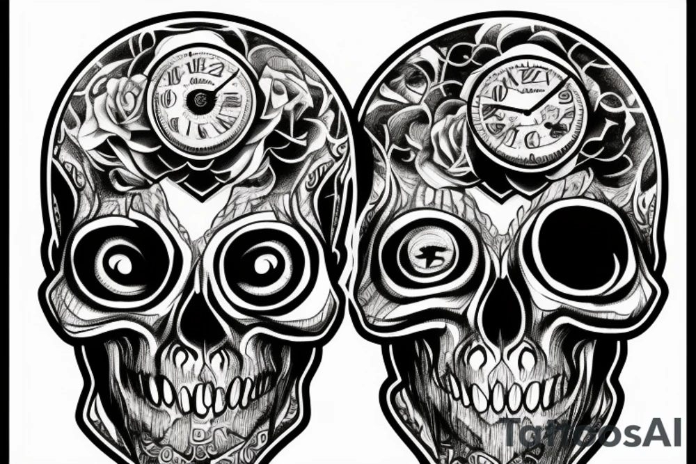 Clock camera film eyes skull tattoo idea