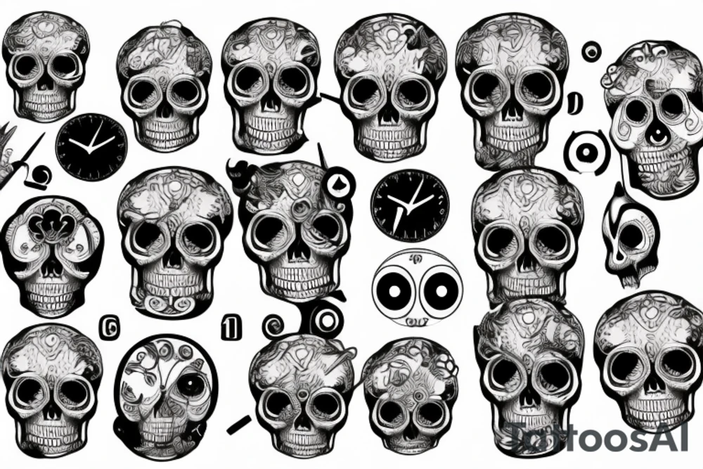 Clock camera film eyes skull tattoo idea