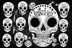 Clock eyes skull tattoo idea