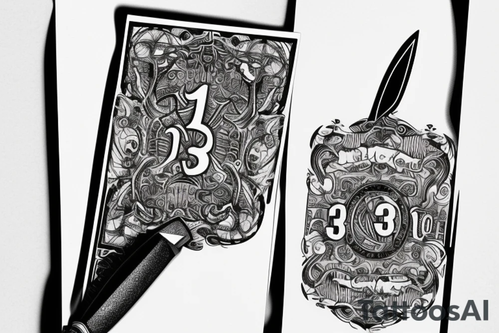 A knife passes through the card with the number 13 on it. tattoo idea