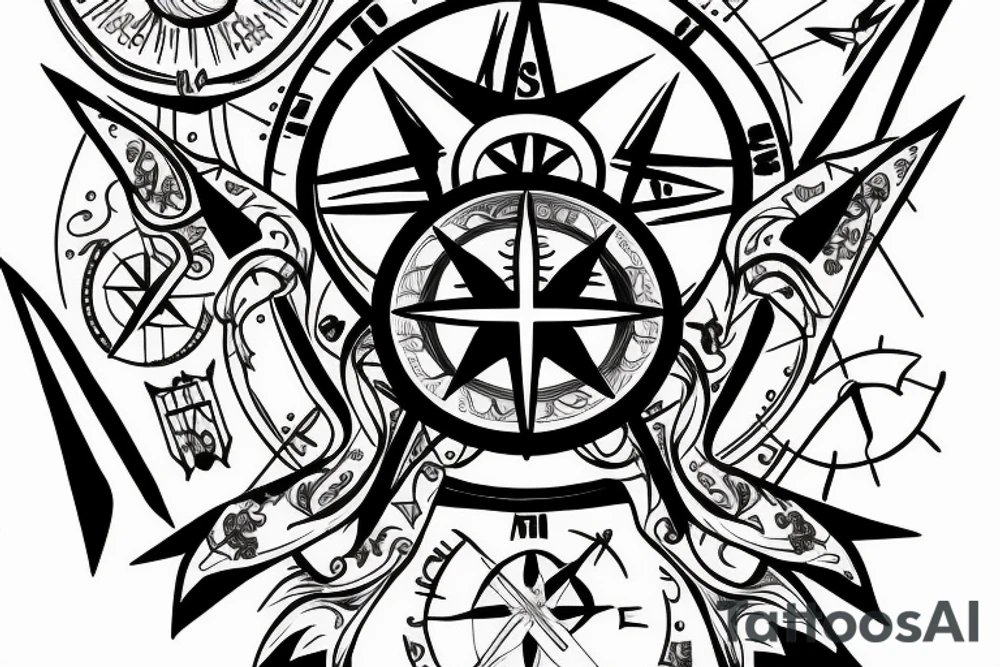 Compass with a crucifix tattoo idea
