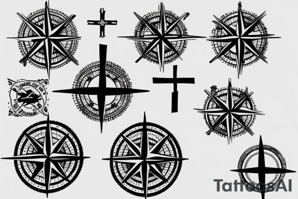 Compass with a crucifix tattoo idea