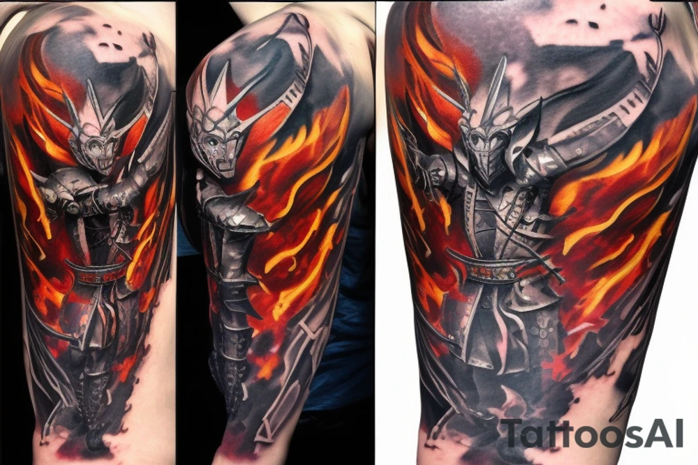 The demonic knight in fiery armor tattoo idea