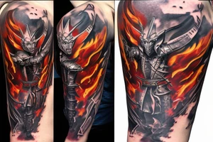 The demonic knight in fiery armor tattoo idea