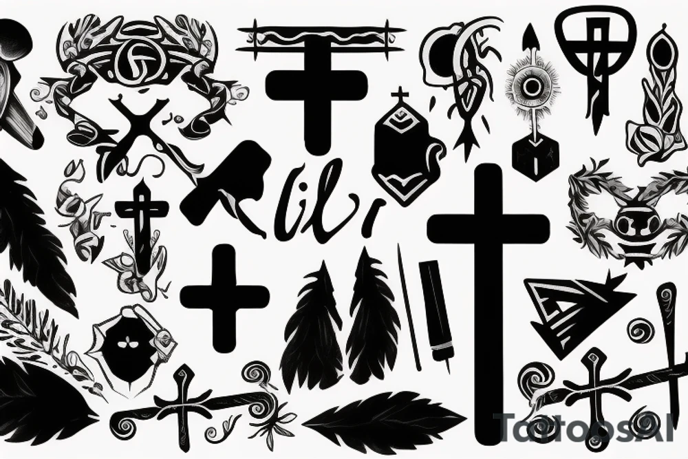 creative warrior tattoo as 'i' as a semi colon and a cross tattoo idea