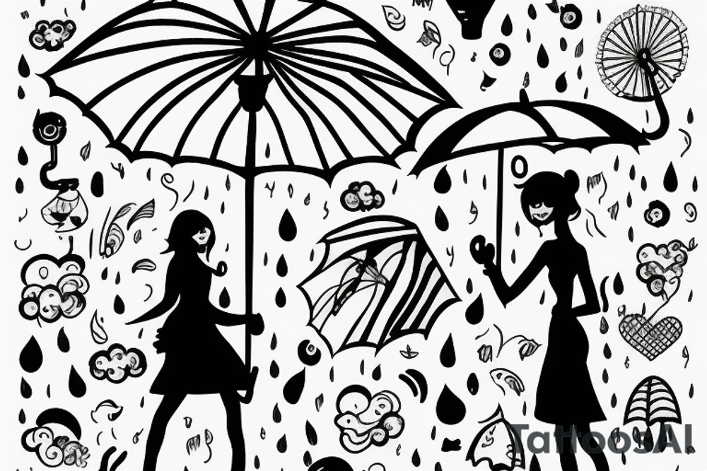 beautiful girl with umbrella under streetlight in rain tattoo idea