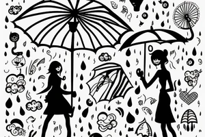 beautiful girl with umbrella under streetlight in rain tattoo idea